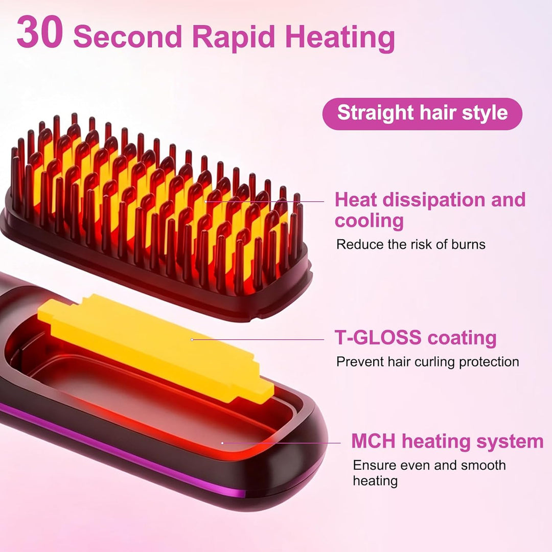 2026 Stylingbürste für kurze Haare Kabellos, LCD Display Glättungsbürste mit 3 Temp-Stufen (160-200°