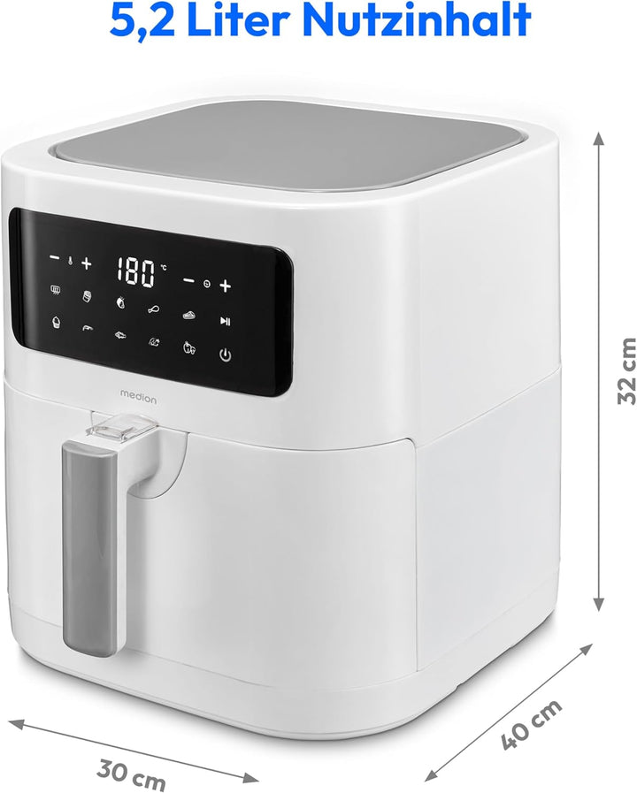 MEDION E40 XL Heissluftfritteuse (5,2 Liter Frittierkorb, 2.150 Watt, 9 Automatikprogramme, Backfunk