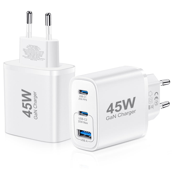 USB C Ladegerät 45W GAN 2er-Pack Netzteil für Samsung Galaxy S25/S24/S23/S22/S21 iPhone 16 15 14 Pro