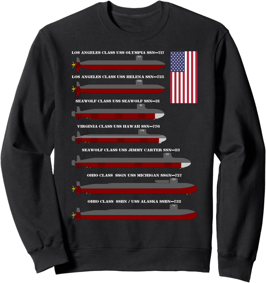 Amerikanische Nuklear-U-Boote Infografik Diagramme USA Sweatshirt