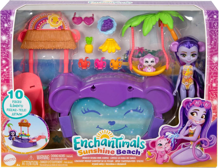 Enchantimals-Puppe und Zubehör, Affen-Swimmingpool-Spielset, Puppe und Beste Tierfreund-Figur, Rutsc
