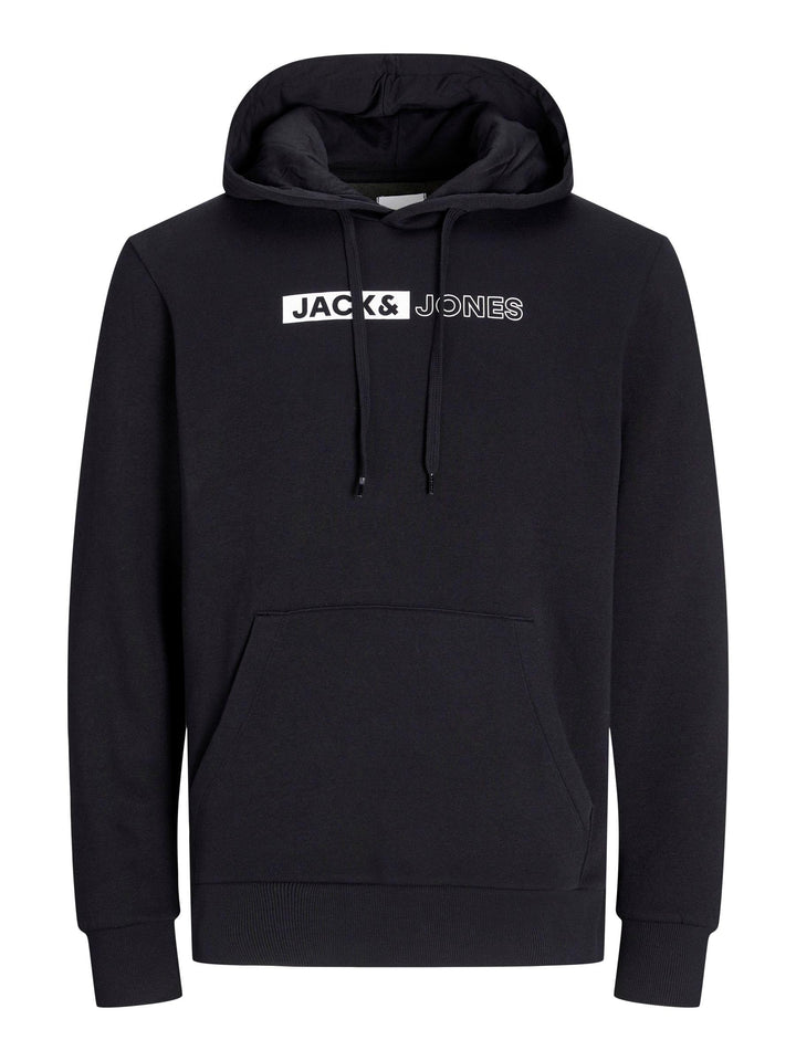 JACK & JONES Hoodie Herren Regular Fit JJEADRIAN Kapuzenpullover Pullover Sweater Print Schwarz Grau