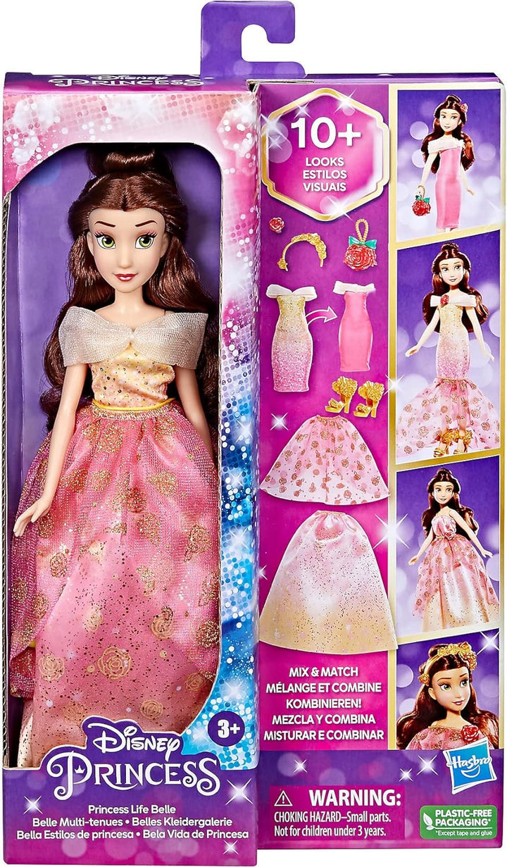 Hasbro Disney Prinzessinnen Belles Kleidergalerie Modepuppe, 10 Outfit-Kombinationen, Spielzeug für