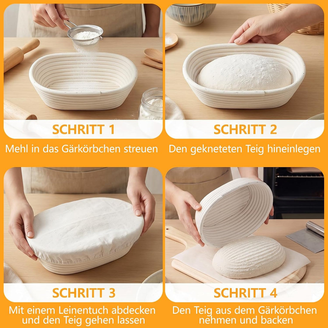 Gärkörbchen Oval 28x14x8 cm aus Natur-Rattan – Brot Gärkorb mit Leineneinsatz, Perfekt zum Gären von