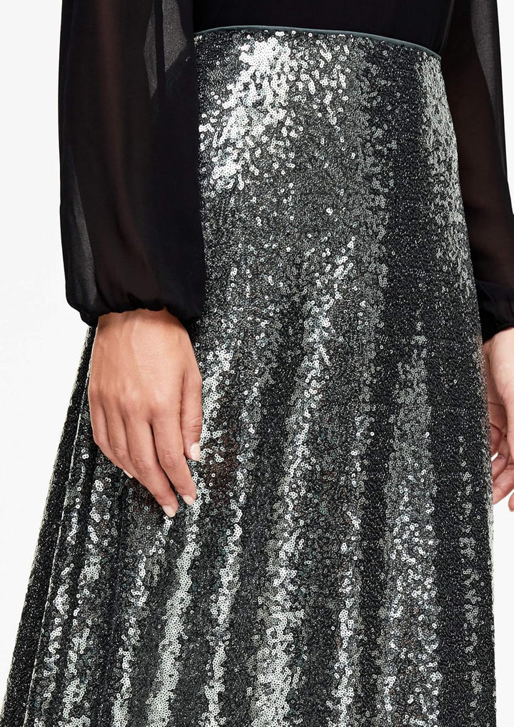 s.Oliver BLACK LABEL Damen Midirock mit funkelnden Pailletten Green 42