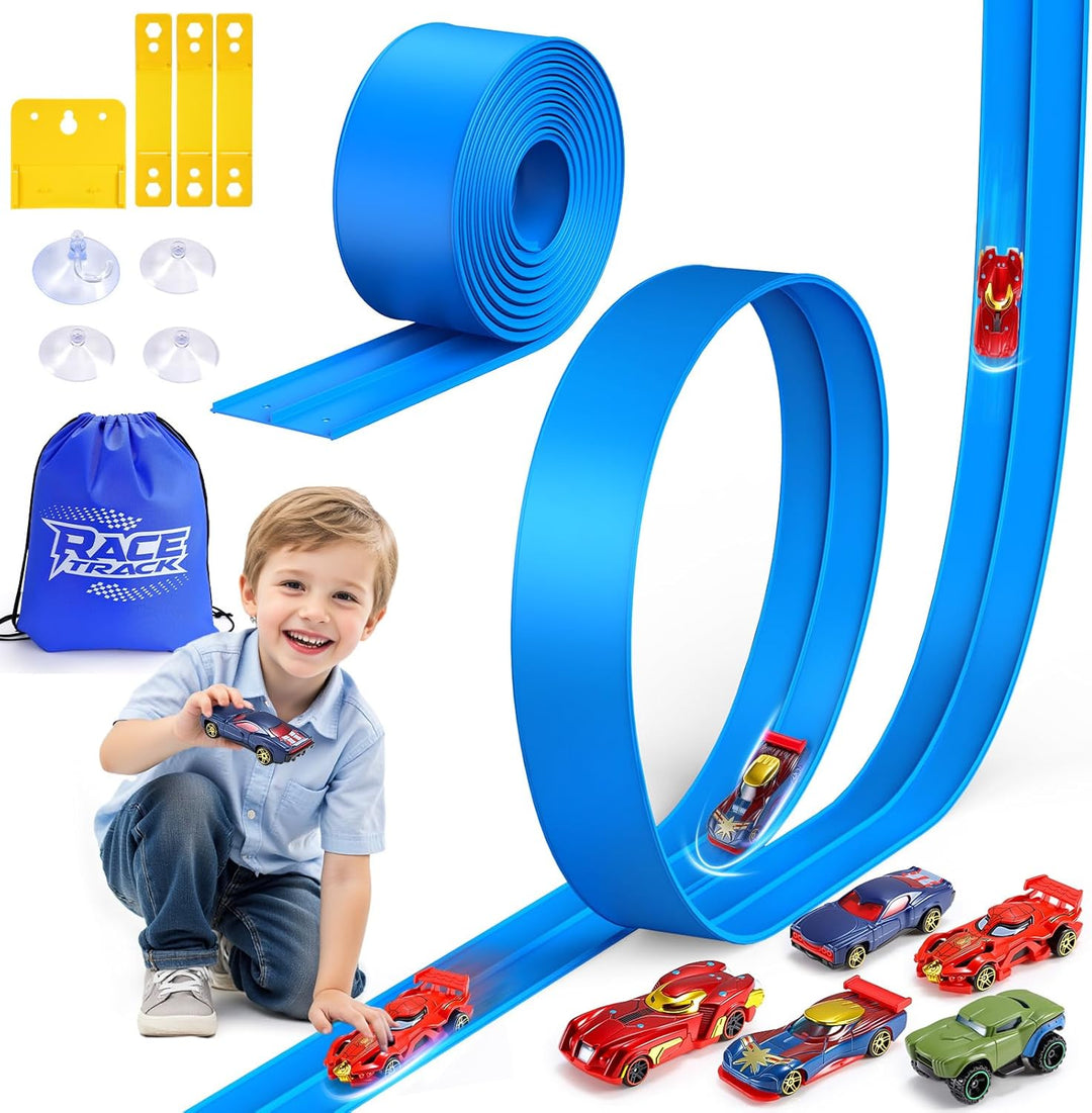 Flexible Rennbahn Kinder, Geschenk Junge 3 4 5 6 7 8 Jahre Rennstrecke Auto Spielzeug ab 3-8 Jahre J