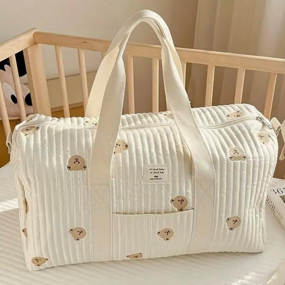 Krankenhaustasche für Mama, Kinderwagentasche, Reisetasche, Wickeltasche, cremeweiss, Leichte Tasche