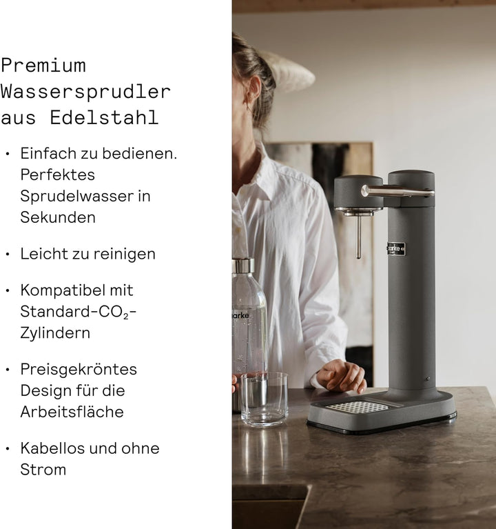 Aarke Carbonator 3, Premium Wassersprudler aus Edelstahl mit Aarke Flasche, Mattgrau Finish, Mattgra