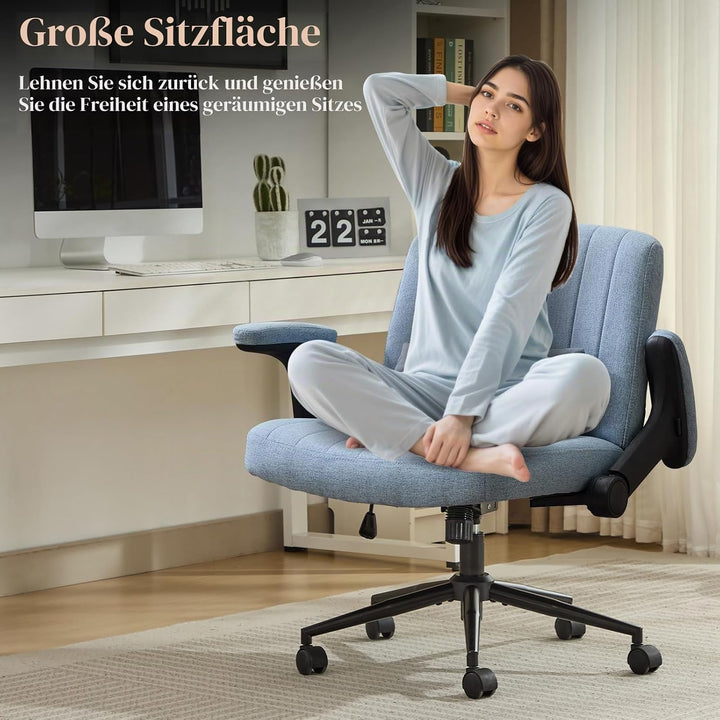 SAMERY Bürostuhl Schreibtischstuhl mit klappbaren Armlehnen, extra breiter Sitz für Schneidersitz, h