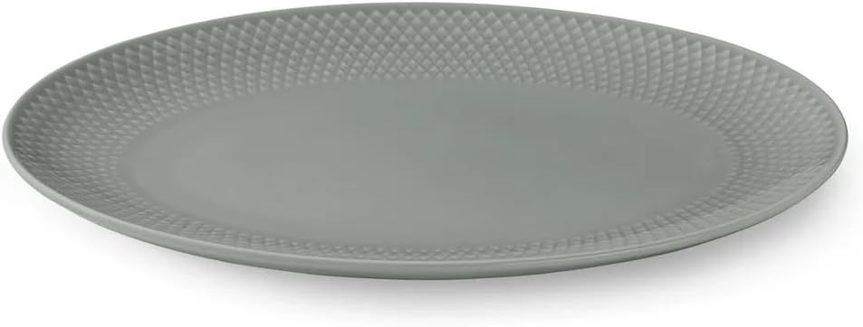 Lyngby Porcelæn - Rhombe Earth Servierplatte oval 21,5 x 28,5 cm, Moss Grau, Grau
