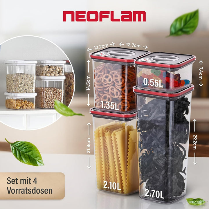 Neoflam® Vorratsdosen mit Deckel luftdicht & Einhanddrehverschluss, 4er Set Vorratsbehälter BPA-frei