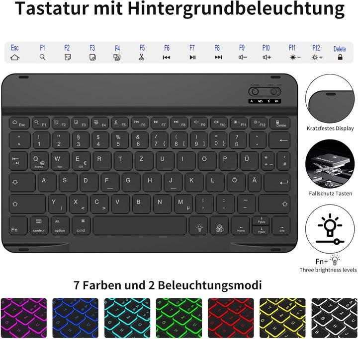 Tastatur mit Hülle für iPad 11./10. Generation 2025 2022, Schwarz, Schwarz