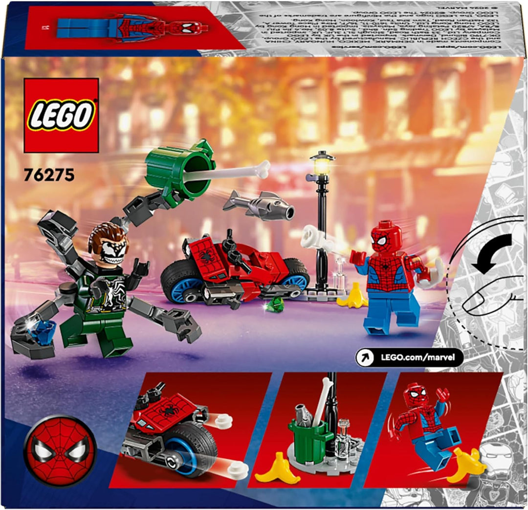 LEGO Marvel Motorrad-Verfolgungsjagd: Spider-Man vs. Doc Ock, Superhelden-Spielzeug für Kinder mit F