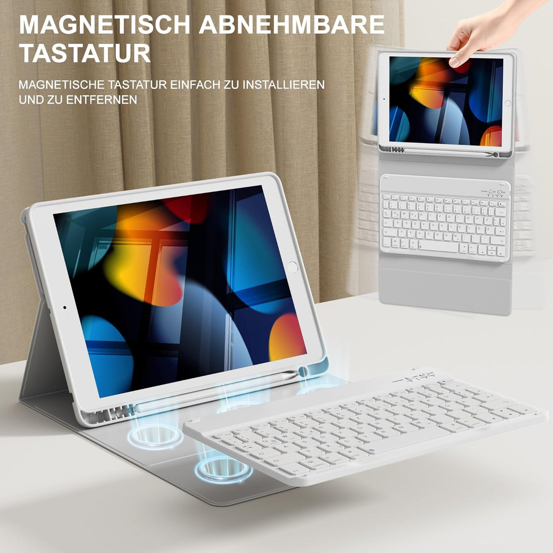 Tastatur Hülle für iPad 10.2 Zoll (9/8/ 7 Generation - 2021/2020/2019), Schutzhülle mit TPU Rückscha