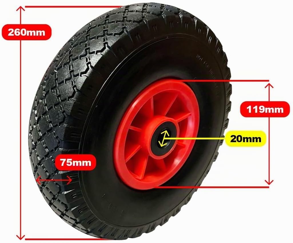 KOVA 2x Sackkarrenrad Pannensicher VOLLGUMMI Ø 260 mm, 3.00-4, Nabe Ø20×75, Sackkarren Bollerwagen R