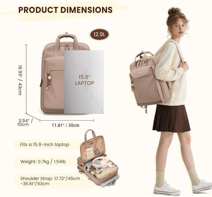 Rucksack Damen, Elegant Schultertasche Gross Casual Daypack Klein Laptop Damen 15,6 Zoll Tagesrucksa