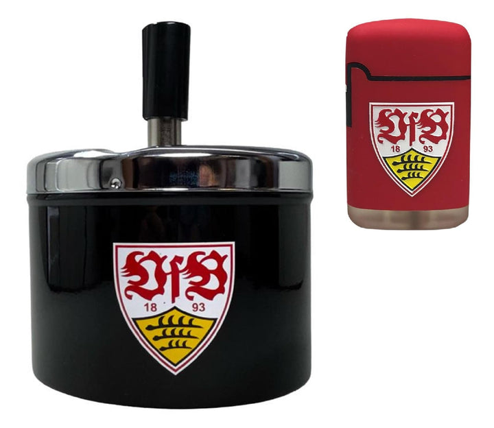 VfB Stuttgart Drehaschenbecher und Feuerzeug Rubber im Set | Aschenbecher | Ascher | Windaschenbeche