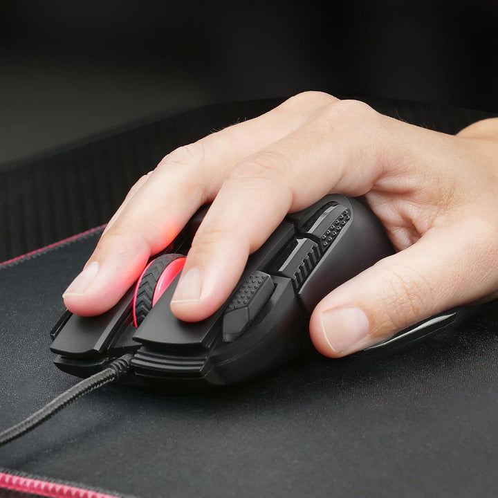 Mars Gaming MMXT, RGB-Gaming-Maus, Ergonomisches Design mit Daumenauflage, 12800DPI Optischer Sensor