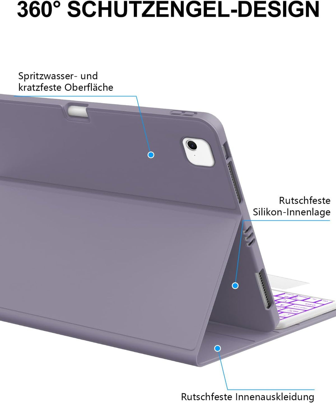 JADEMALL Für iPad Air 13 &amp; Pro 12.9 Hülle mit Touchpad &amp; Beleuchtung QWERTZ | Für iPad Air 13 Zoll T