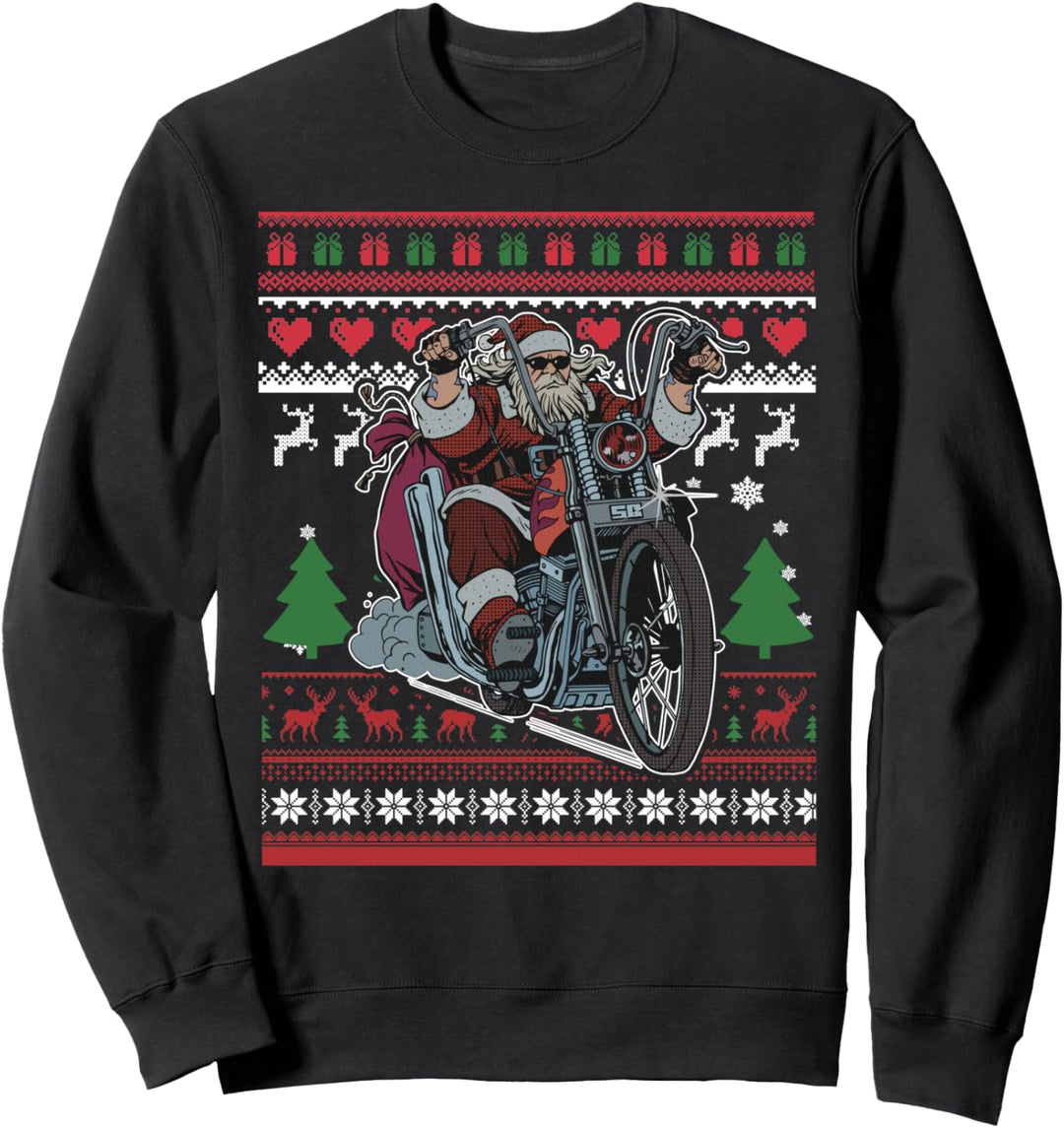 Santa Biker Hässlicher Weihnachtspullover Lustiges Fahrrad Sweatshirt