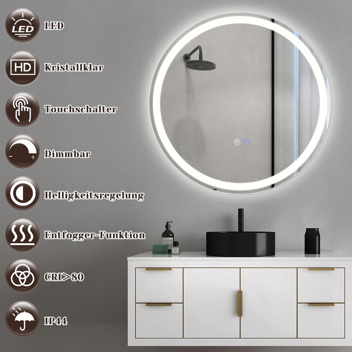 Spiegel Badezimmer Badezimmerspiegel mit Beleuchtung - LED Badspiegel Rund 80cm Wandspiegel Bad mit