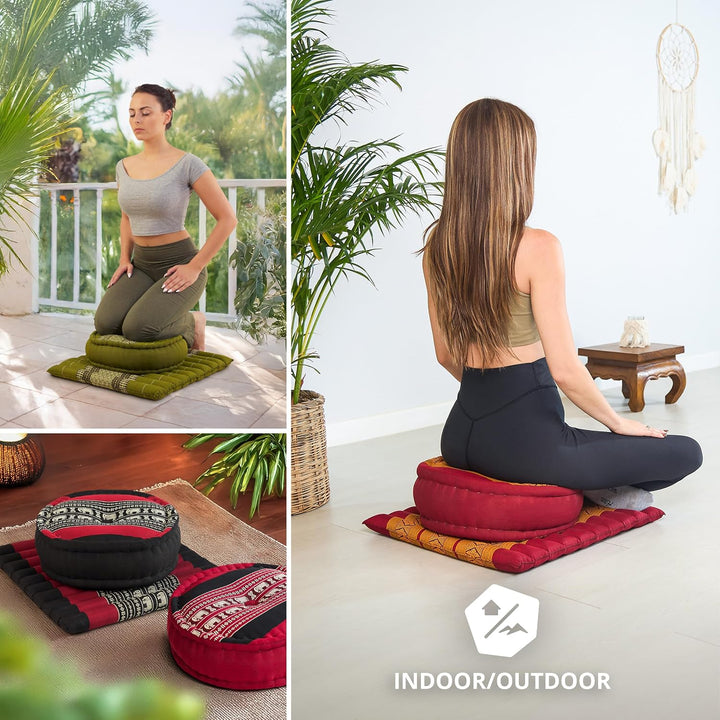 livasia Meditationsset L - Ø 38x15cm / Matte 50x50x4,5cm - Yogaset mit Kissen und Matte, Pouf, Yogam