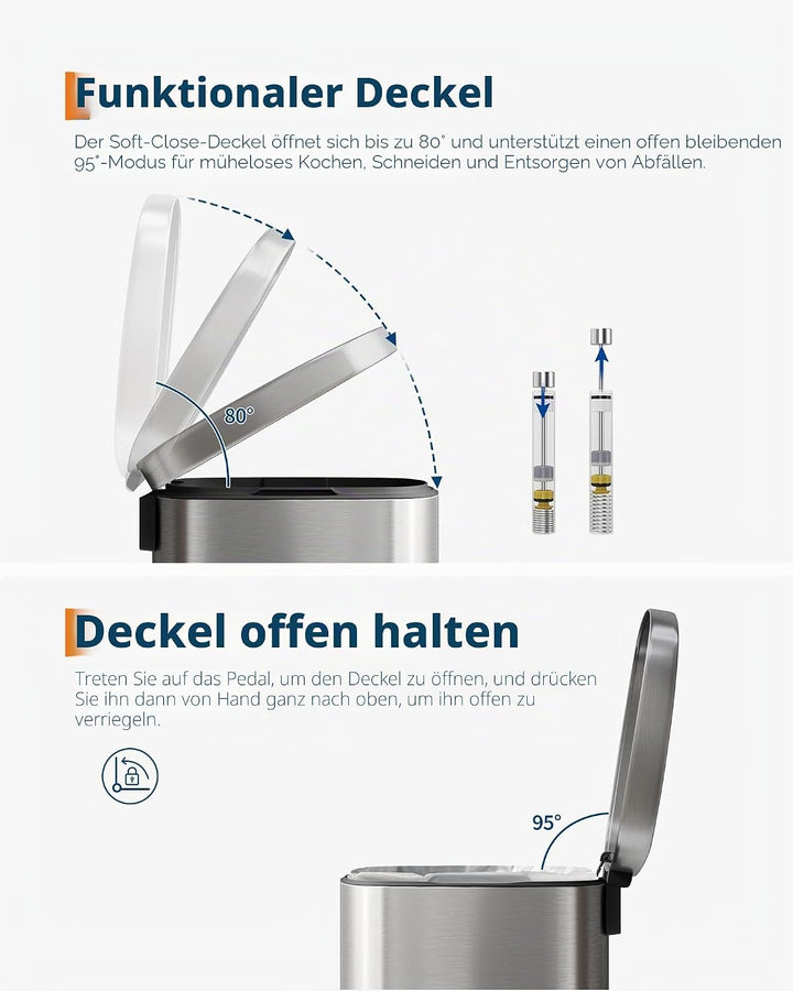 GarveeHome 50 Liter- und 10 Liter-Metallmülleimer-Set, rostfreier Küchen Mülleimer mit Deckel, pedal