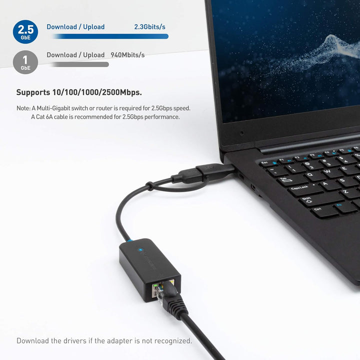 Cable Matters USB auf 2,5 Gigabit Ethernet Adapter (USB Netzwerkadapter, LAN USB Adapter) - unterstü