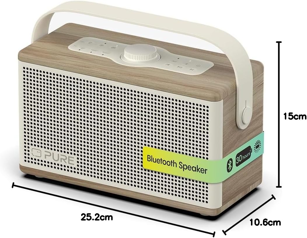 Pure Classic Aura Bluetooth-Lautsprecher 40 Watt, 30h Akku, Licht, USB-C, AUX, IPX2, 2-Wege-Stereo,