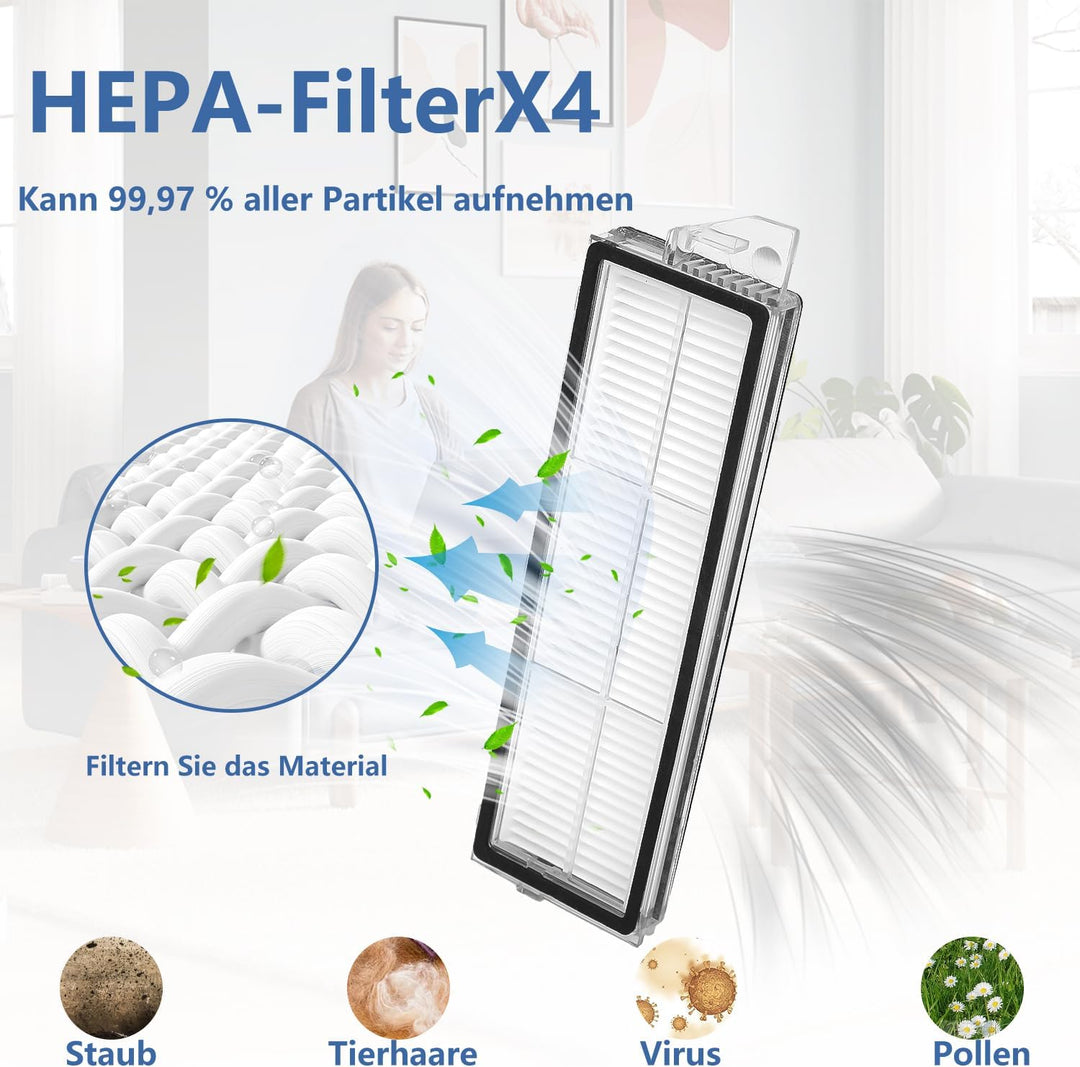 26 Stück Zubehörset für Roborock S8 MaxV Ultra – 2 Hauptbürsten, 4 Staubbeutel, 4 HEPA-Filter, 6 Sei