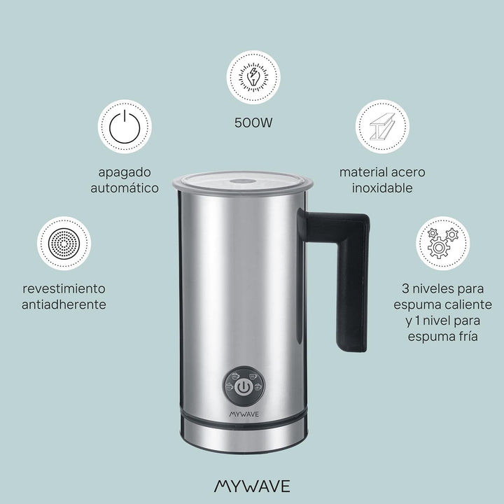 MYWAVE 8436587301094 Milchaufschäumer Sorgt für Perfekten Schaum, Stainless Steel