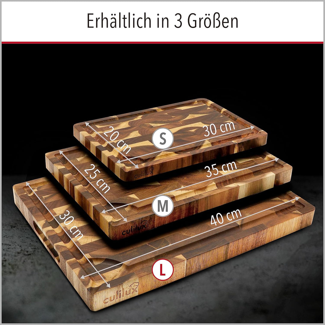 CULILUX® Gourmet Schneidebrett L Stirnholz Akazie 2-seitig 40 x 30 x 3 cm mit Saftrille antiseptisch