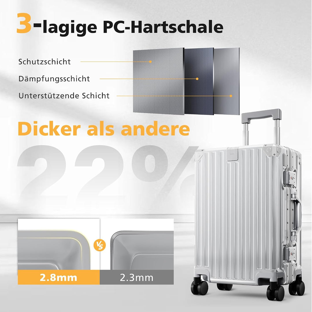 ALPHA CAMP Handgepäck Koffer 37x22x55,5cm Reisekoffer M Leicht TSA Schloss Hartschalenkoffer mit Rol