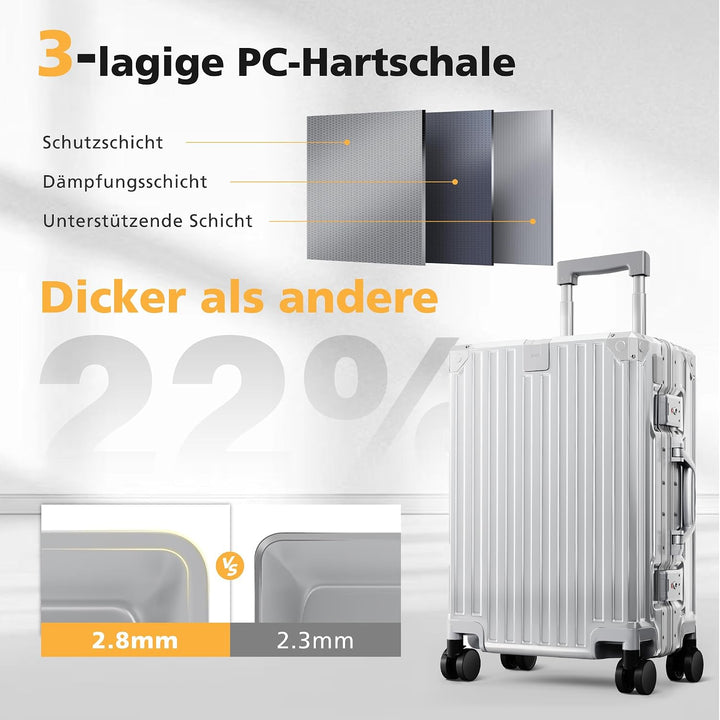 ALPHA CAMP Handgepäck Koffer 37x22x55,5cm Reisekoffer M Leicht TSA Schloss Hartschalenkoffer mit Rol