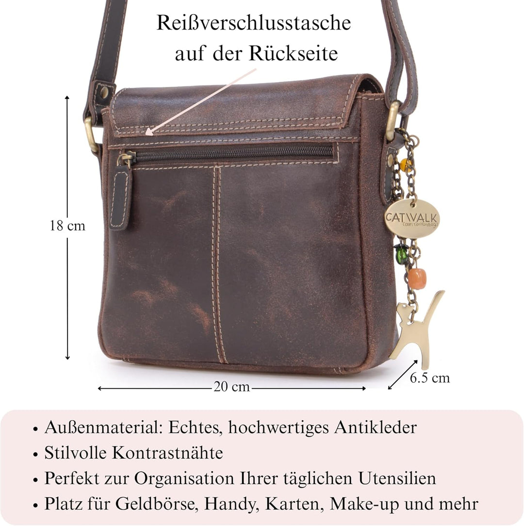Catwalk Collection Handbags - Vintage Grobem Leder - Klien Umhängetasche Messenger/Schultertasche -