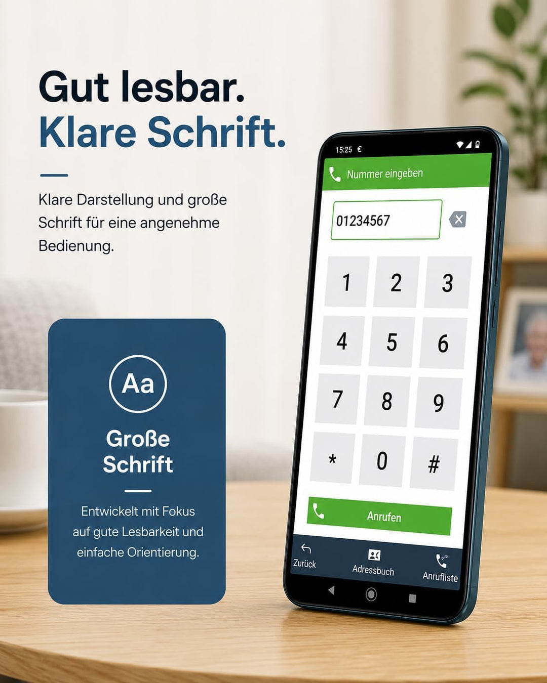 Senior - Smartphone Handy für Senioren – Einfache Bedienung, Grosse Tasten, Notruf, Kamera