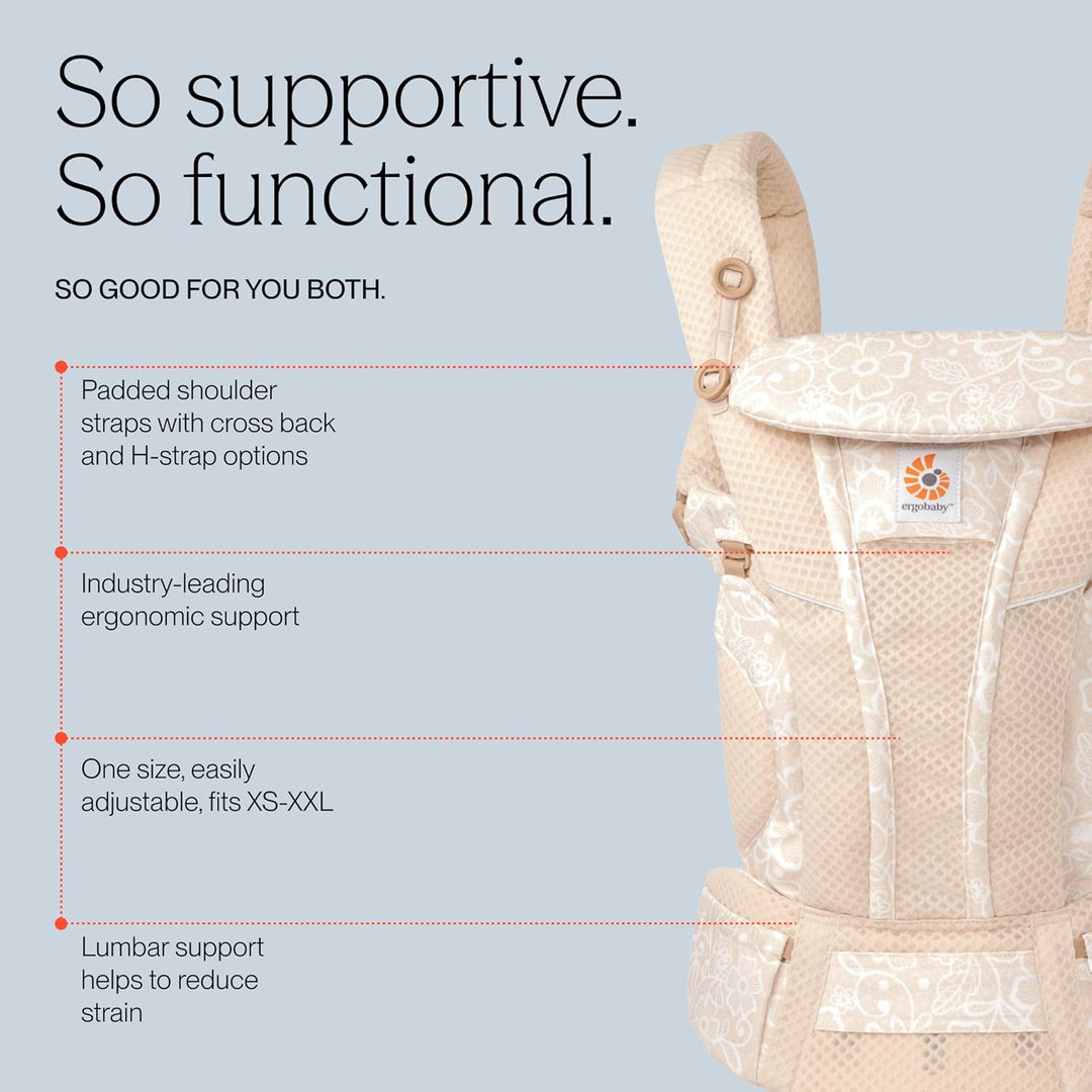 Ergobaby Omni Breeze Babytrage für Neugeborene ab Geburt bis 20kg, 4 Positionen SoftFlex Mesh Ergono