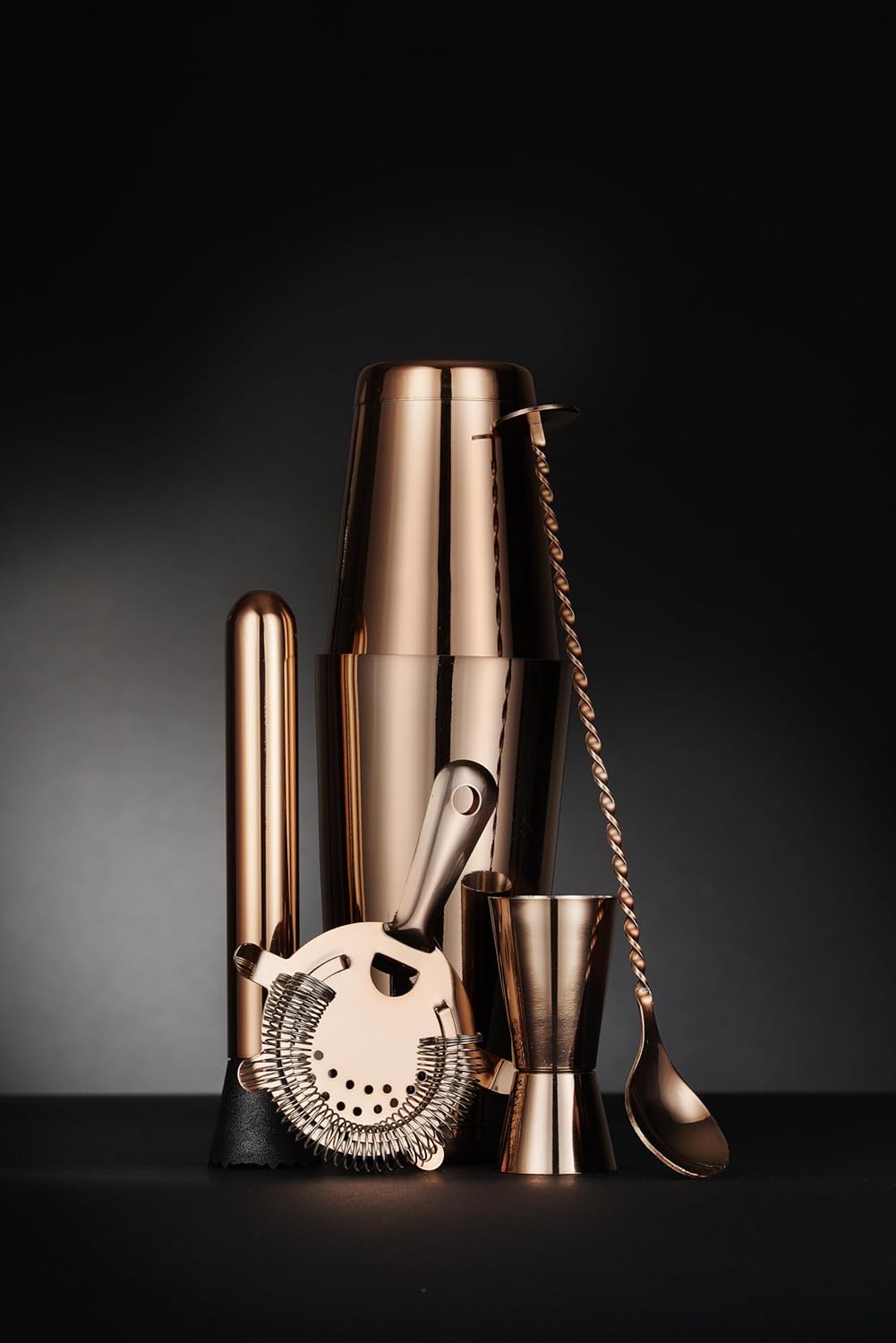 HENDI Cocktail Set, BarUp, 5-teilig: Boston Cocktail Shaker 500/800ml, Hawthorne Cocktailsieb, Stöss