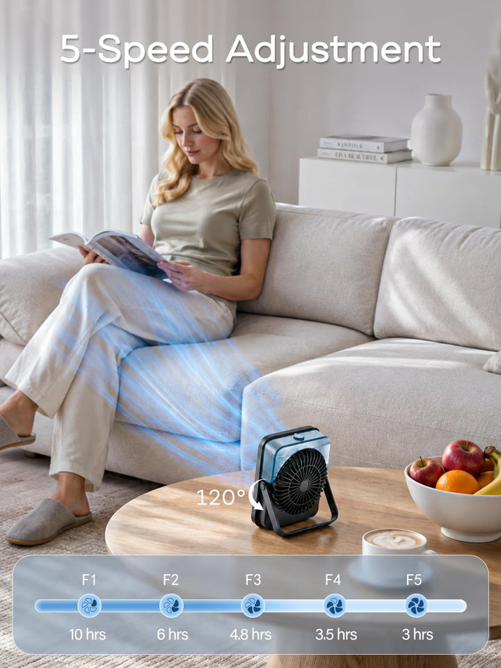 Mini Tischventilator mit Wasserkühlung & LED-Anzeige - 6000mAh Akku Aufladbar Tisch Ventilator Leise