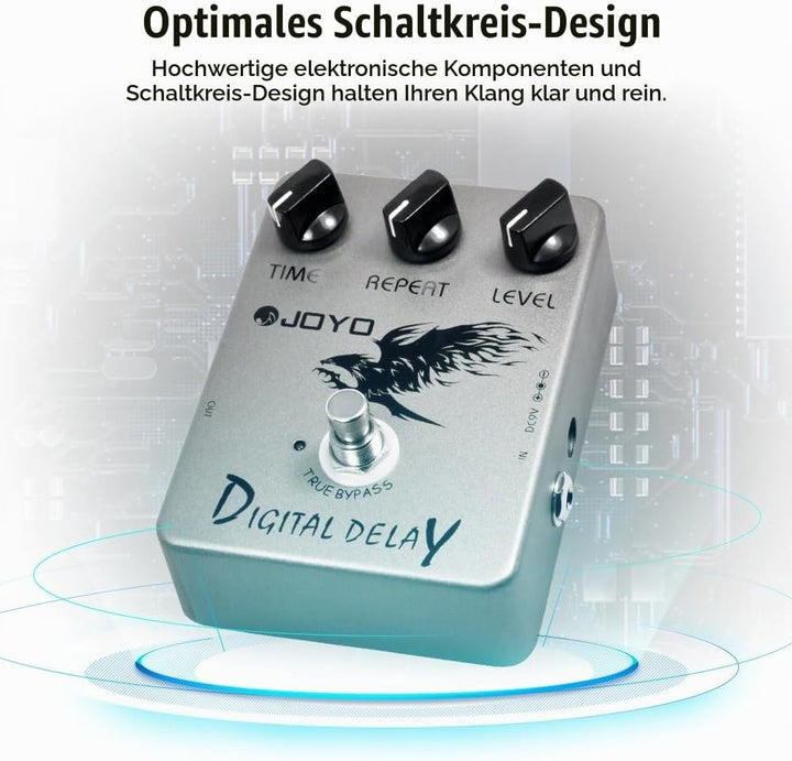 JOYO Digitales Delay-Effektpedal für E-Gitarre und Bass, Verzögerungszeitbereich 25–600 ms, Sounds „