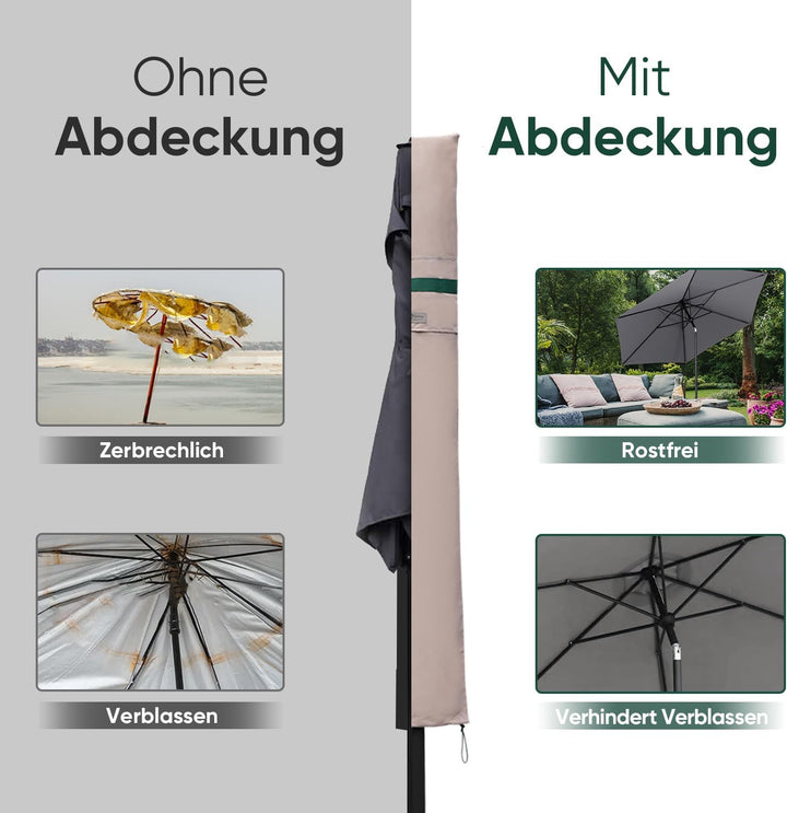 Sekey Sonnenschirm Schutzhülle mit Stab, Abdeckhauben für Ø 300 cm Gartenschirm mit Belüftungsöffnun