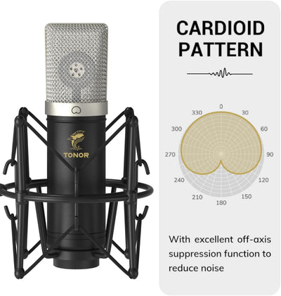 TONOR Grossmembran USB Mikrofon PC Set, Kondensator Microphone 192 kHz/24 Bit Computer Podcast Mikro