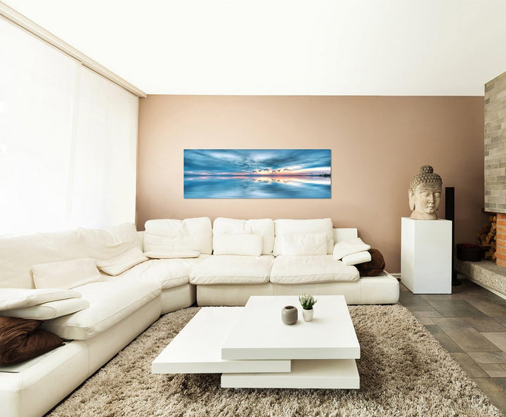 Paul Sinus Art Panoramabild auf Leinwand und Keilrahmen 150x50cm Meer Himmel Wolken Vögel