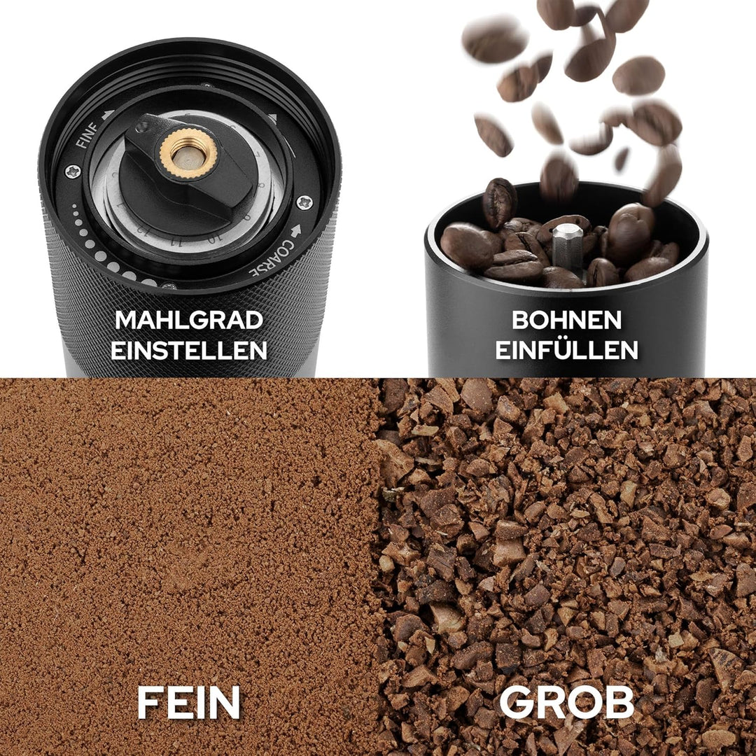 Handkaffeemühle mit Edelstahlmahlwerk und massivem Holzknauf