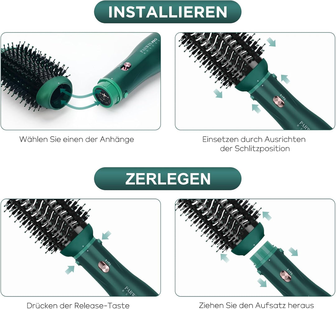 4 IN 1 Haartrockner Warmluftbürste Set, PARWIN PRO BEAUTY Styler-Set, Föhnbürste Lockenbürste mit 4
