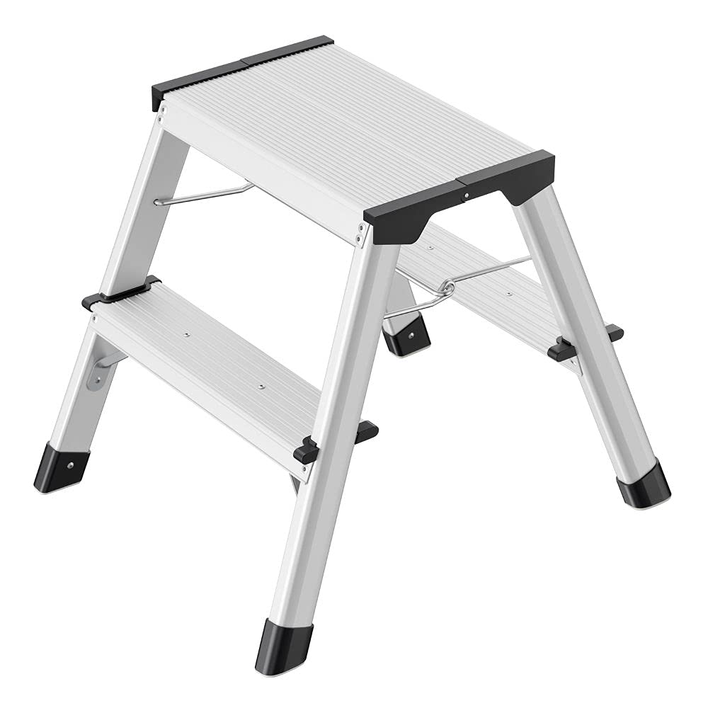 Hailo L90 Step-ke - Doppelstufen-Alu-Klapptritt mit Klappsperre - 2-stufiger Klapptritt inkl. Soft-G
