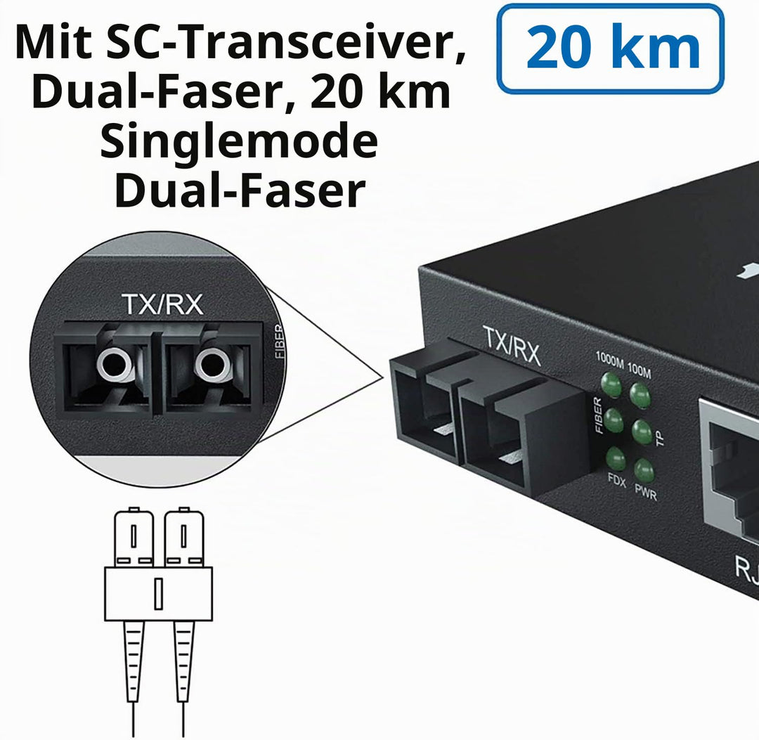 10Gtek® Gigabit Ethernet Medienkonverter, mit Built-in 1Gb Single-Mode SC Transceiver, Single-Mode D