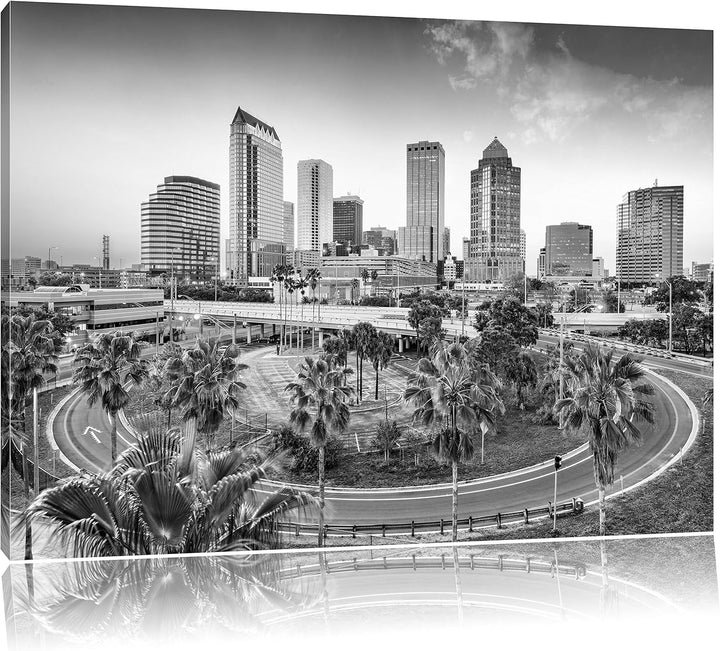 Pixxprint Skyline in den USA Kunst B&W als Leinwandbild/Grösse: 100x70 / Wandbild/Kunstdruck/fertig