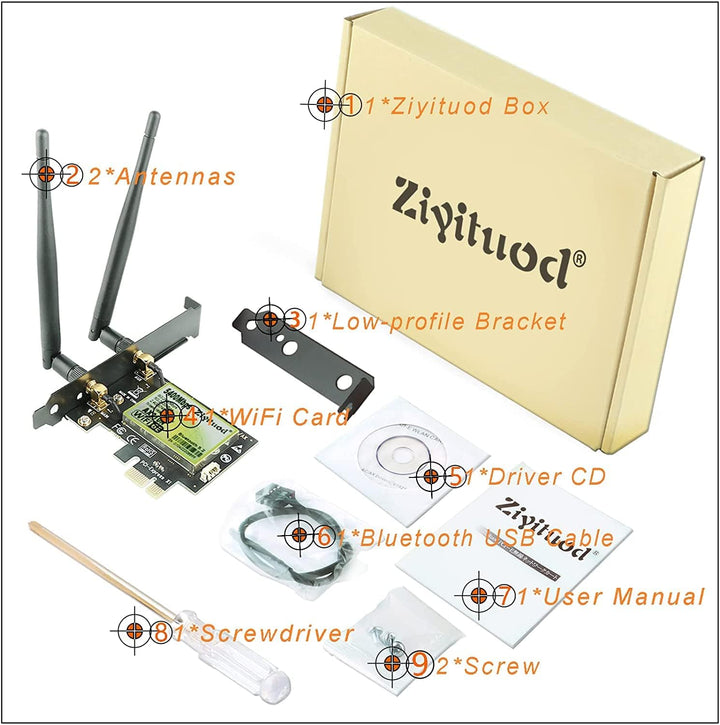 ZYT WLAN Karte PCIe WiFi 6E Bluetooth 5.2, Intel WiFi 6E AX210, Bis zu 5400Mbit/s PCIe WiFi 6 Karte,