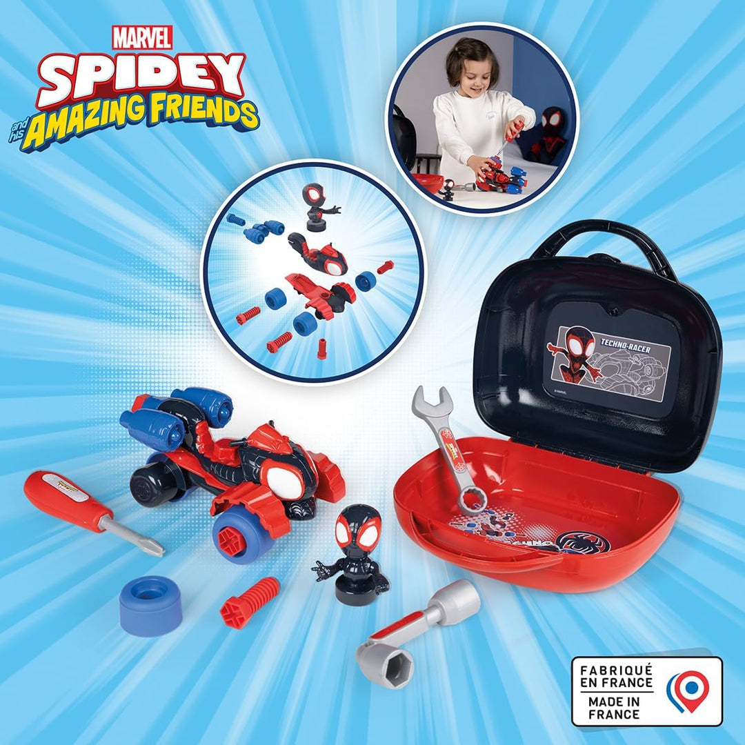 Smoby - Spidey Spin Box – Werkzeugkoffer Miles Morales – Spielzeug zum Basteln für Kinder – 360928